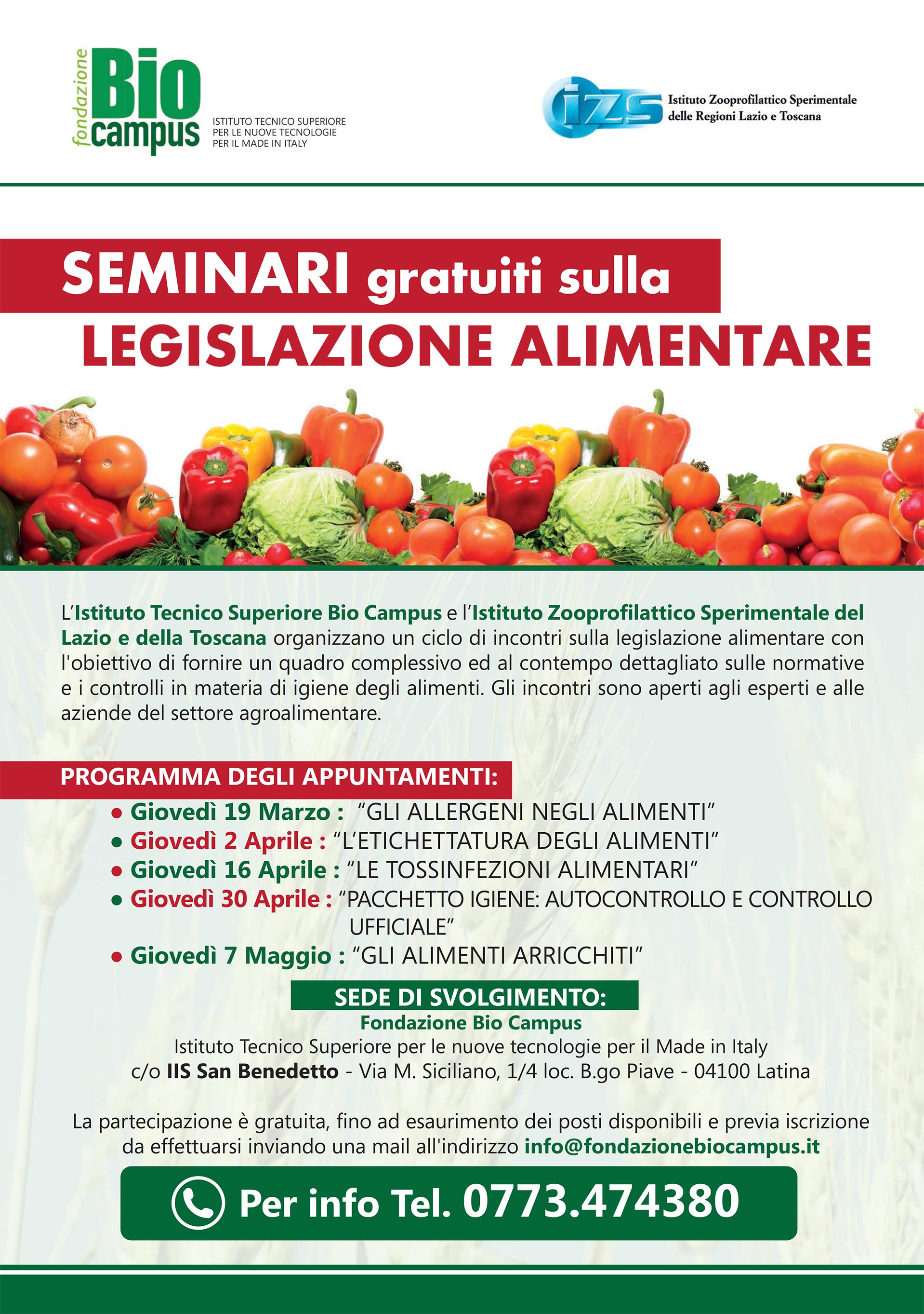 Legislazione Alimentare: i seminari gratuiti