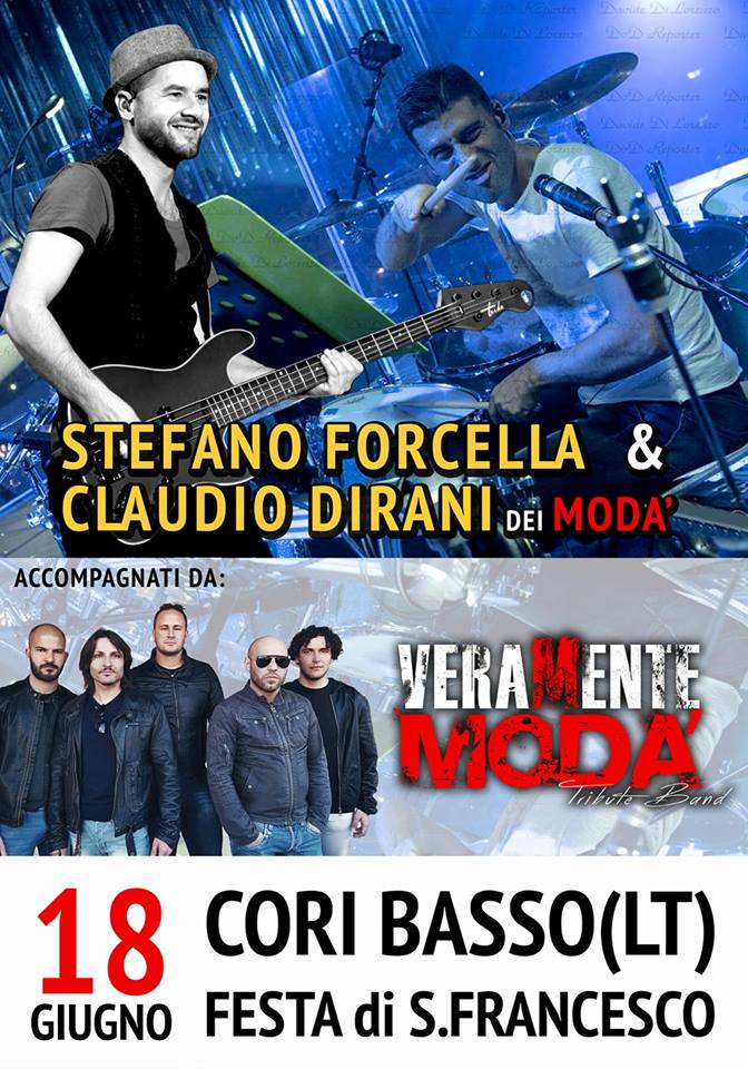 Cori: Festa di Sant’Antonio da Padova con Stefano Forcella e Claudio Dirani dei Modà e con la tribute band VeraMente Modà