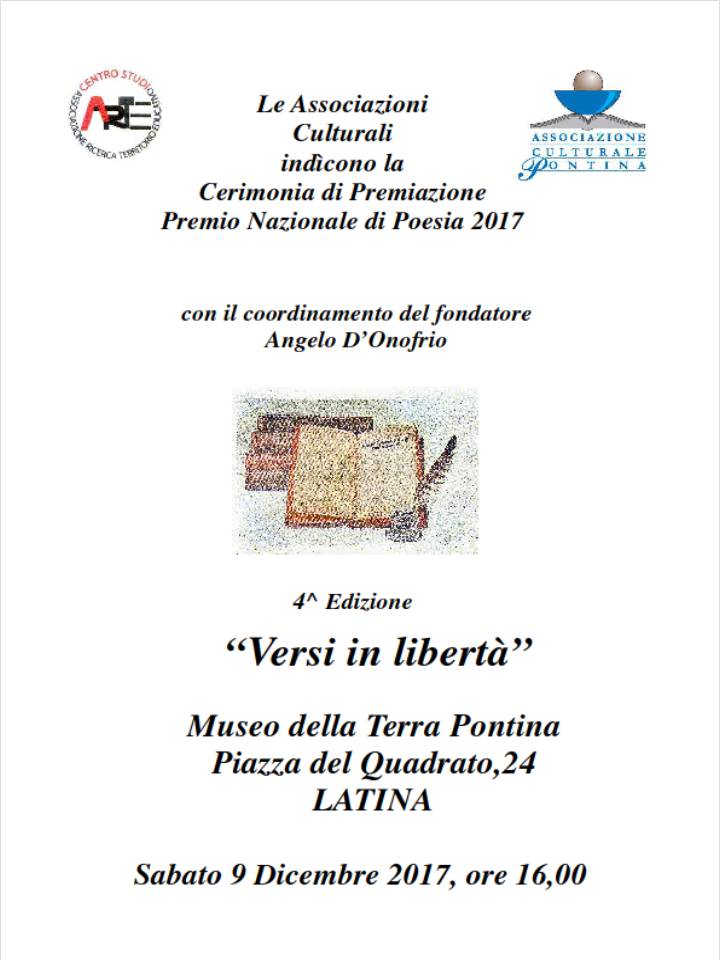 “Versi in libertà”: Sabato la cerimonia di premiazione