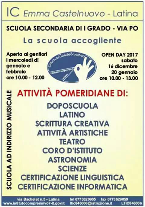 Open day all’Istituto Comprensivo Emma Castelnuovo di Latina