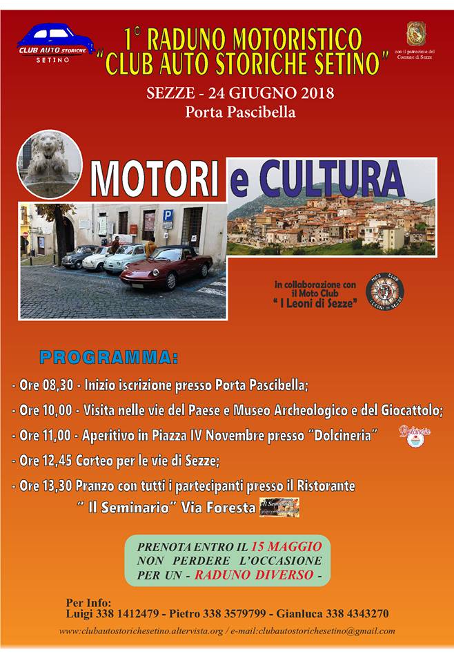“Motori e Cultura”, raduno motoristico a Sezze