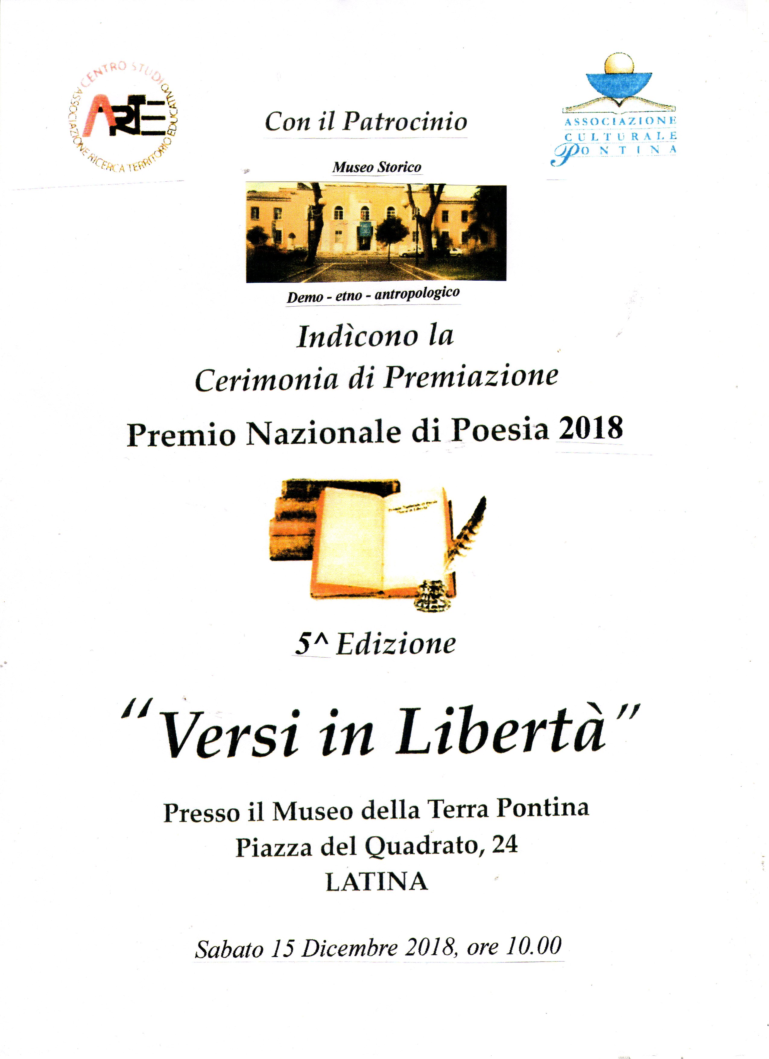 “Versi in libertà”, sabato le premiazioni