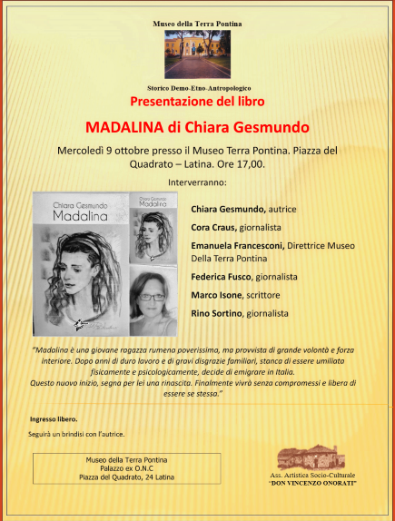 Libri: “Madalina” di Chiara Gesmundo al Museo Terra Pontina