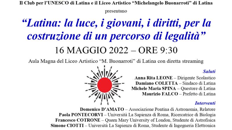 Il Club Unesco di Latina alla 5ᵃ Giornata Internazionale della Luce