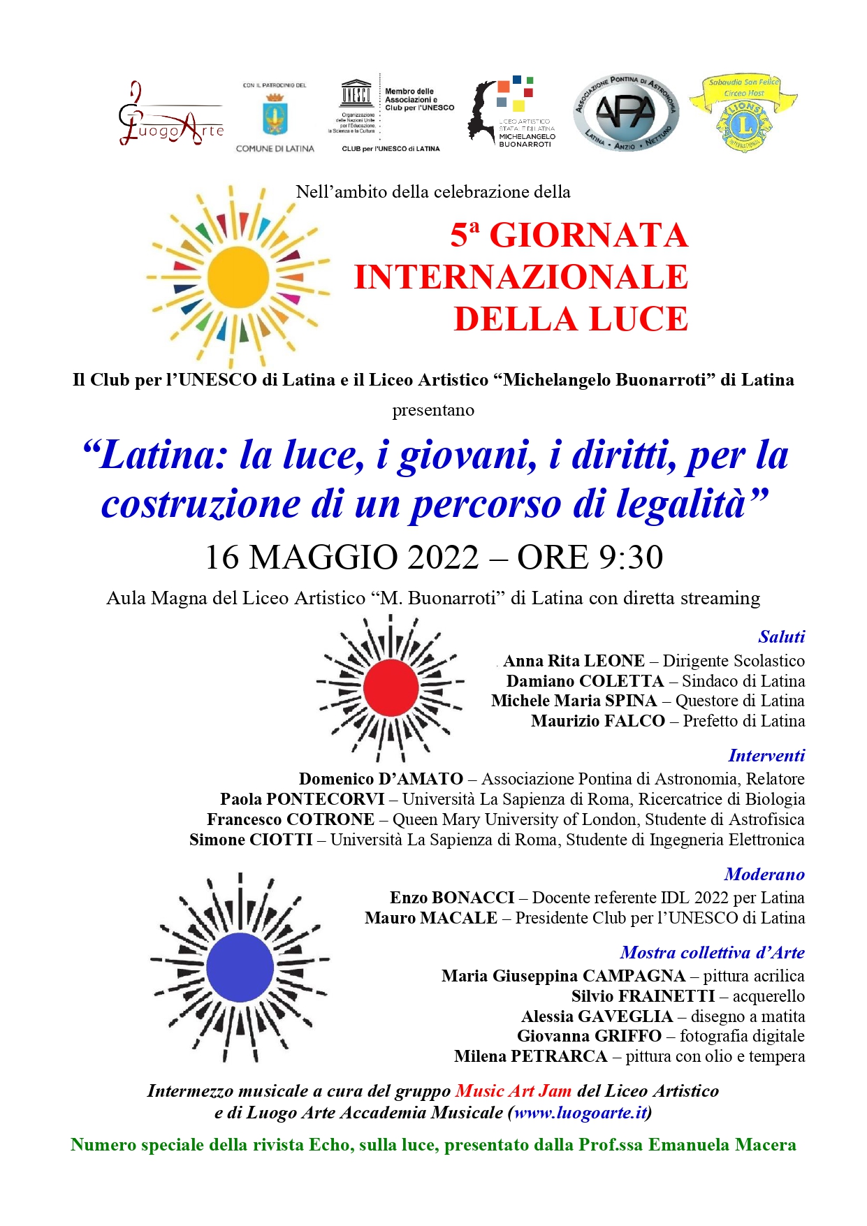 Il Club Unesco di Latina alla 5ᵃ Giornata Internazionale della Luce