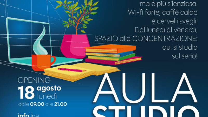 Apre a Latina una nuova aula studio gratuita: colazione d’inaugurazione il 18 agosto allo Spazio Culturale Nicolosi
